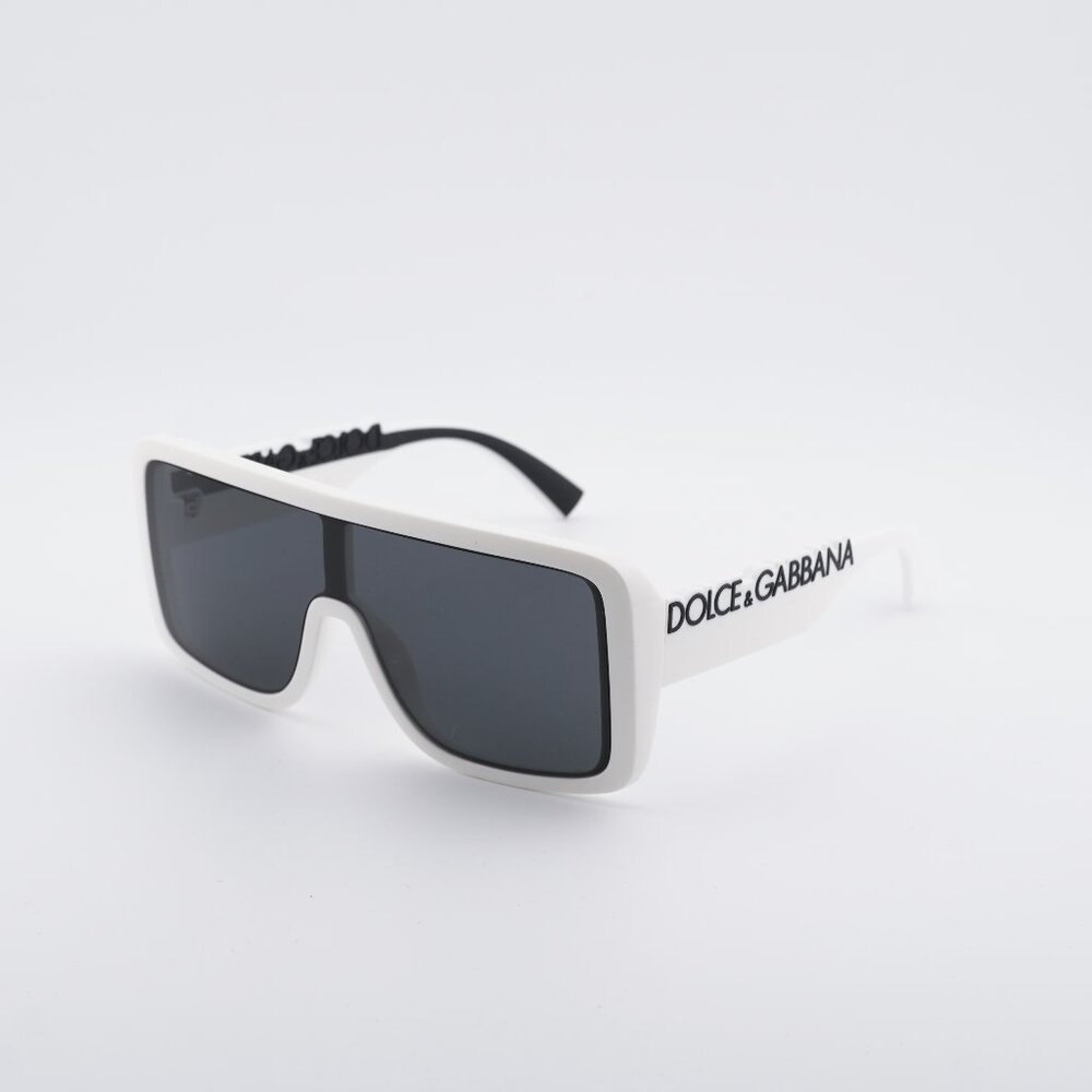 Dolce & Gabbana DG6204 331287 Sunglasses White Shield Frame, Dark Grey Lenses